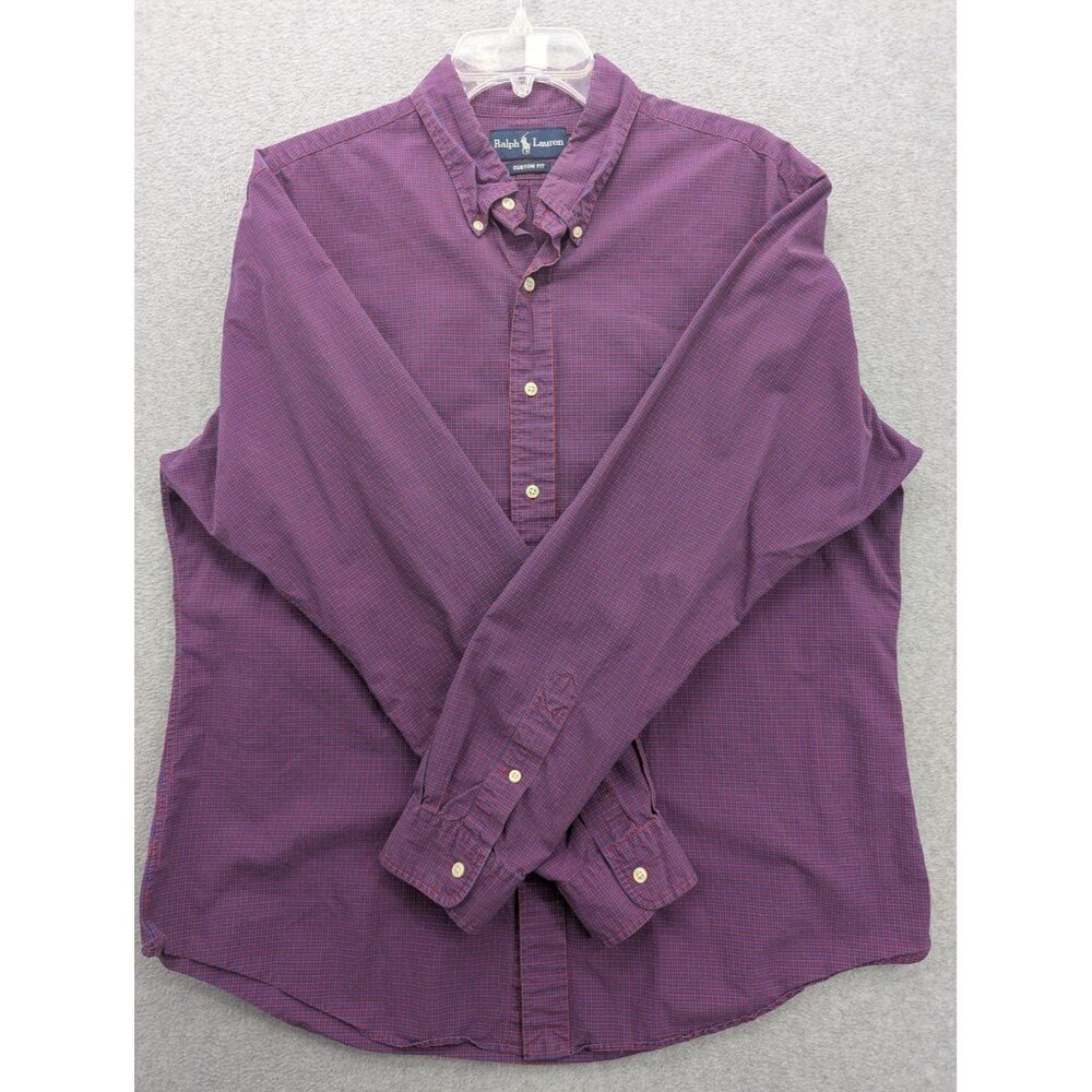 Ralph Lauren Shirt Mens XL Purple Red Check Custom Fit Button Down Casual